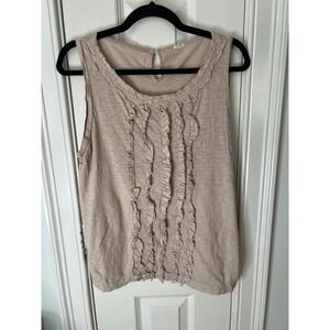 J.Crew Womens Large Tan Cotton Ruffle Front Sleeveless Slub Knit Tank Top L